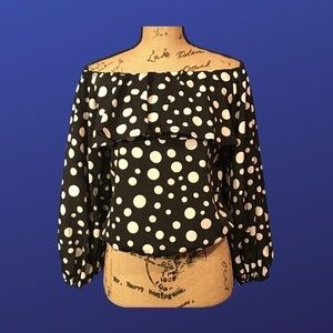 SHEIN Off-the-Shoulder Top Shirt Blouse BLACK/WHITE POLKA DOT, Size Large, NWOT